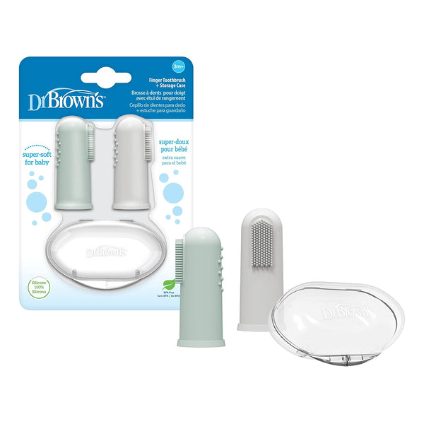 Dr Browns Silicone Finger Toothbrush with case Gray and Light Green Pack Of 2