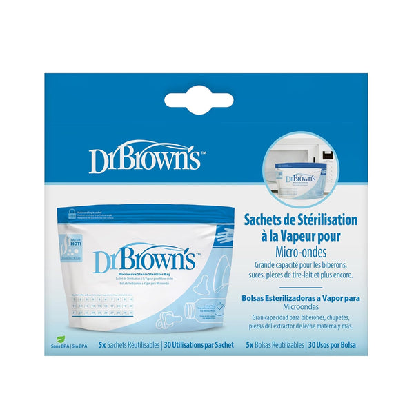 Dr. Brown's Microwave Steam Sterilizer 5 Reusable Begs 30 Uses Per Beg
