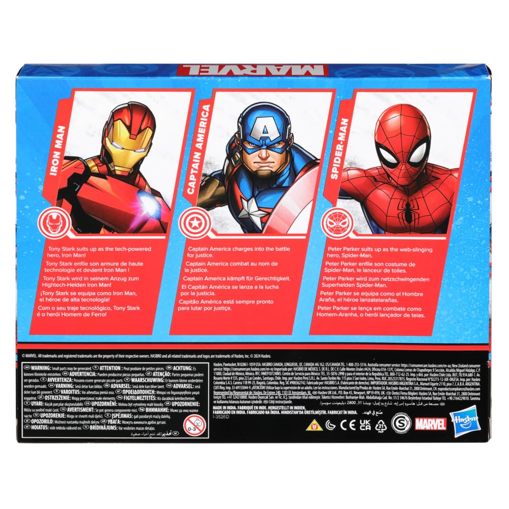 Marvel 6-Inch 3 Pack Set Including Iron Man, Captain America, and Spider-Man Action Super Hero Toys