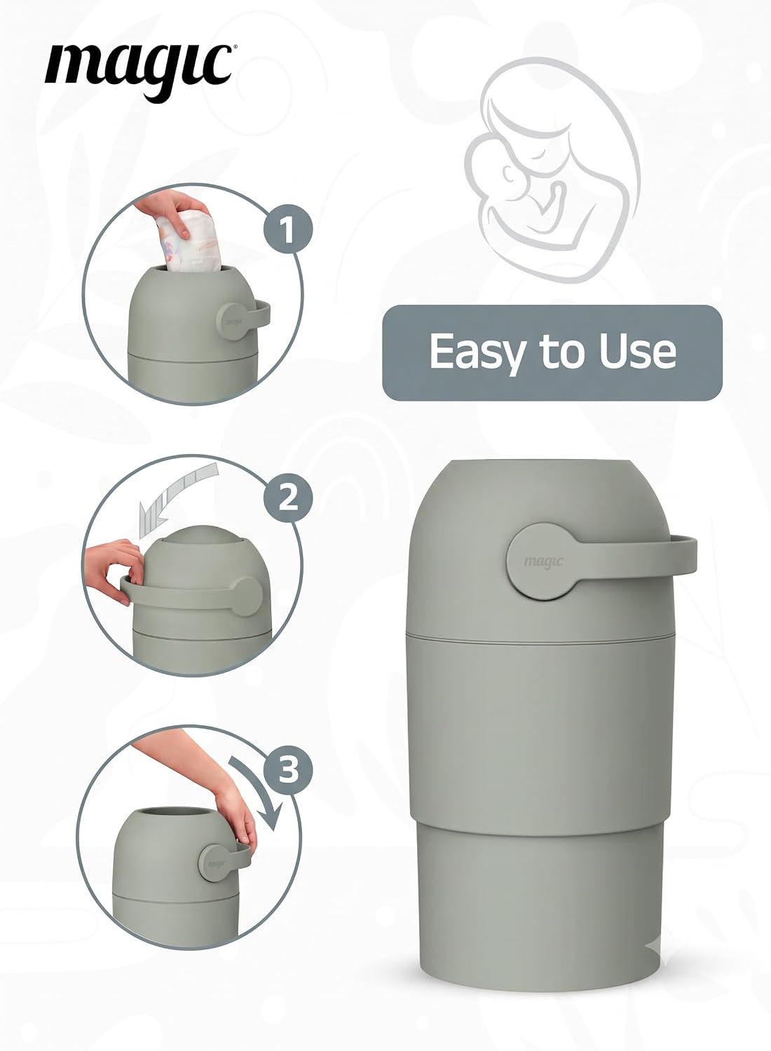 Magic Thoth M Diaper Pail 45 × 24 cm Lichen