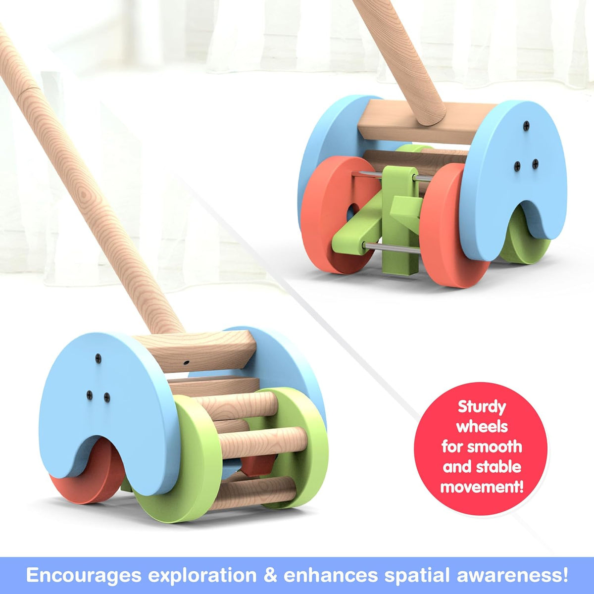 Giggles Rattle Strider Wooden Push Along 18M+ – Multicolor
