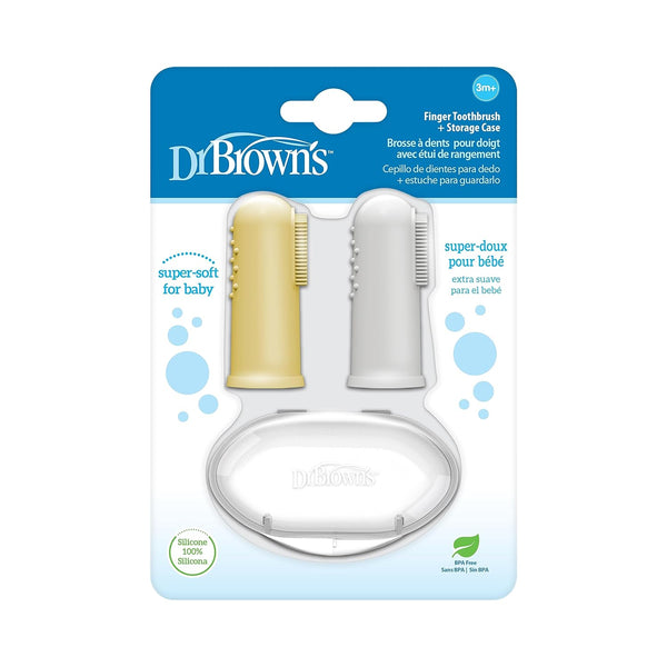 Dr Browns Silicone Finger Toothbrush with case Gray and Yellow Pack Of 2