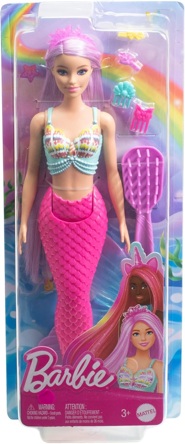 Barbie Mermaid Doll with 7-Inch Fantasy Hair & Styling Accessories – Pink