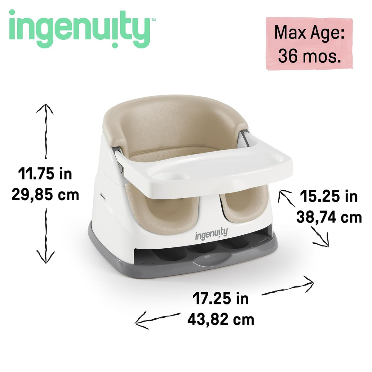 Ingenuity Baby Base 2-in-1 Booster Feeding & Floor Seat 43.8 × 38.7 × 29.8 cm Cashmere