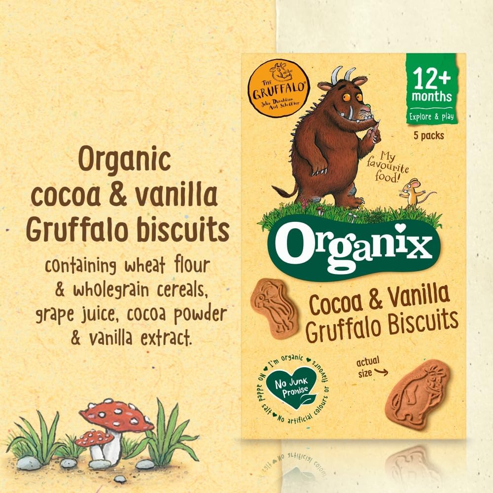 Organix Organic Gruffalo Cocoa & Vanilla Biscuits Toddler Snack – 12+ Months, 100g