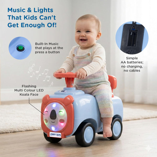 Mee Mee Zippy Tots Kids Foot-to-Floor Ride-On Car with Music & Lights – Blue