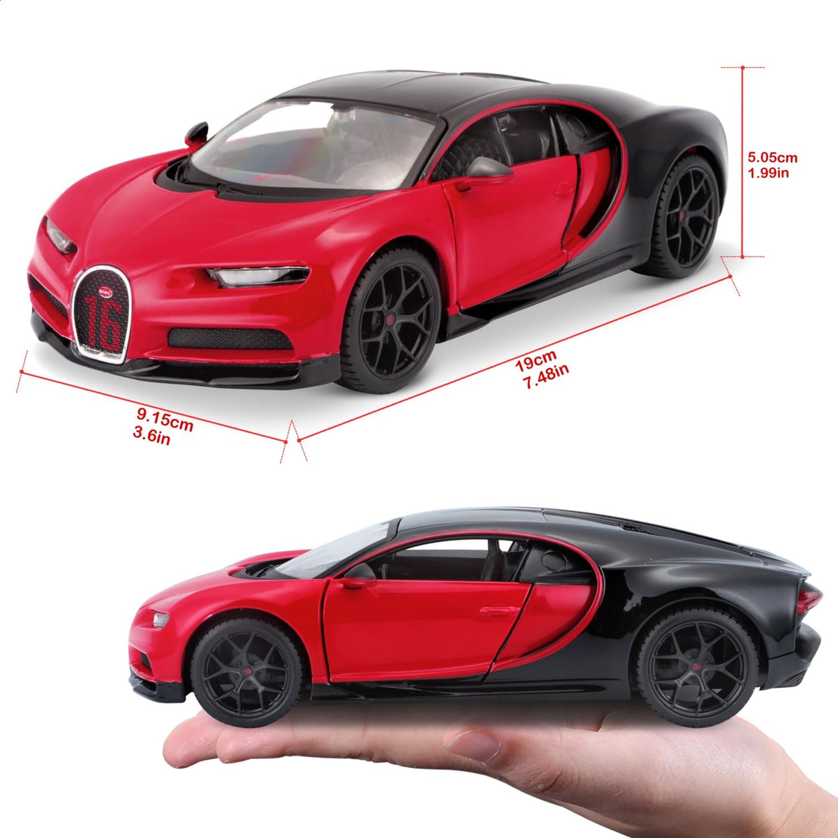 Maisto Bugatti Chiron Sport #16 Diecast Model Car 1:24 Red & Black