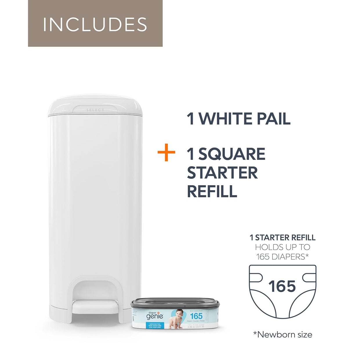Diaper Genie Select Pail One Size Lily White