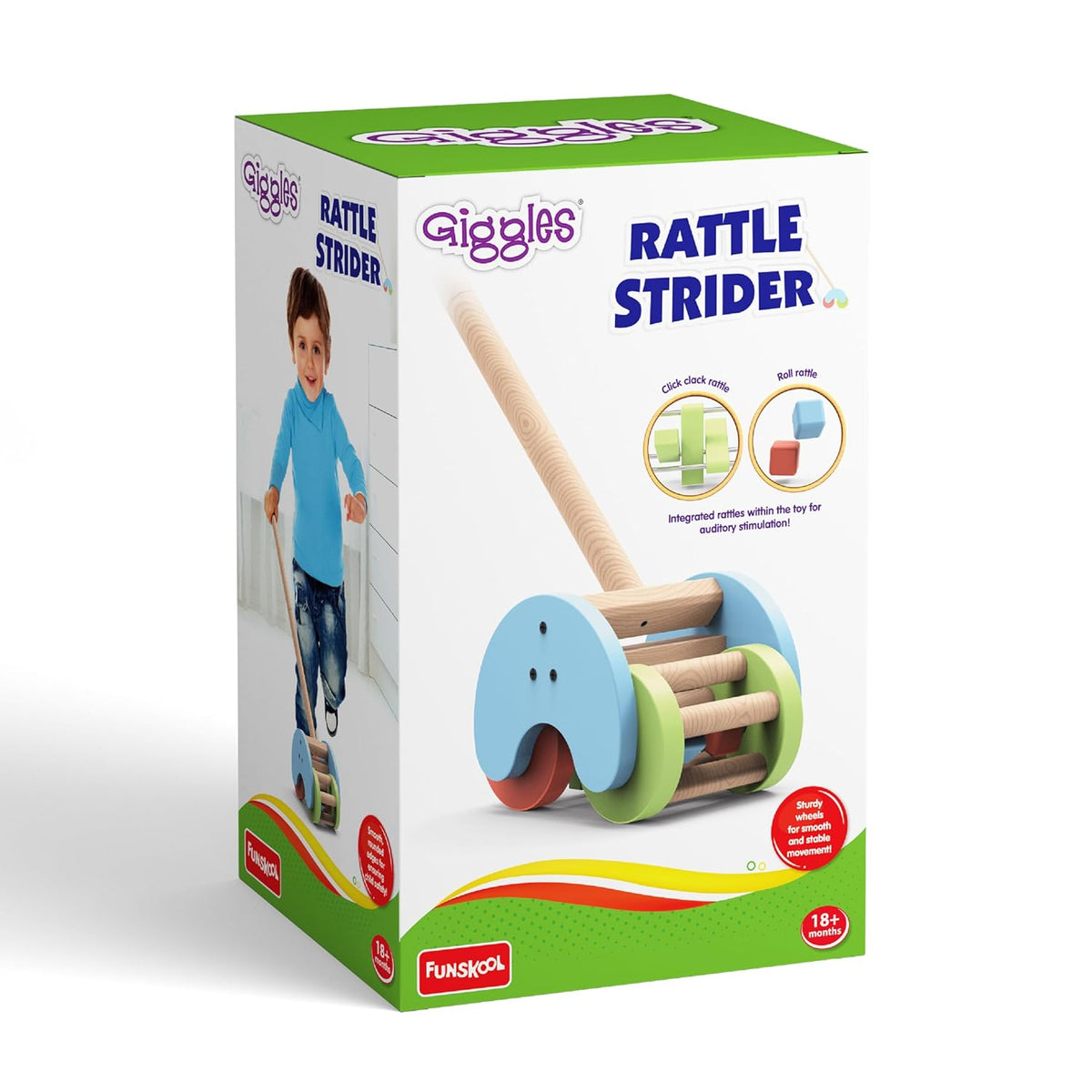 Giggles Rattle Strider Wooden Push Along 18M+ – Multicolor