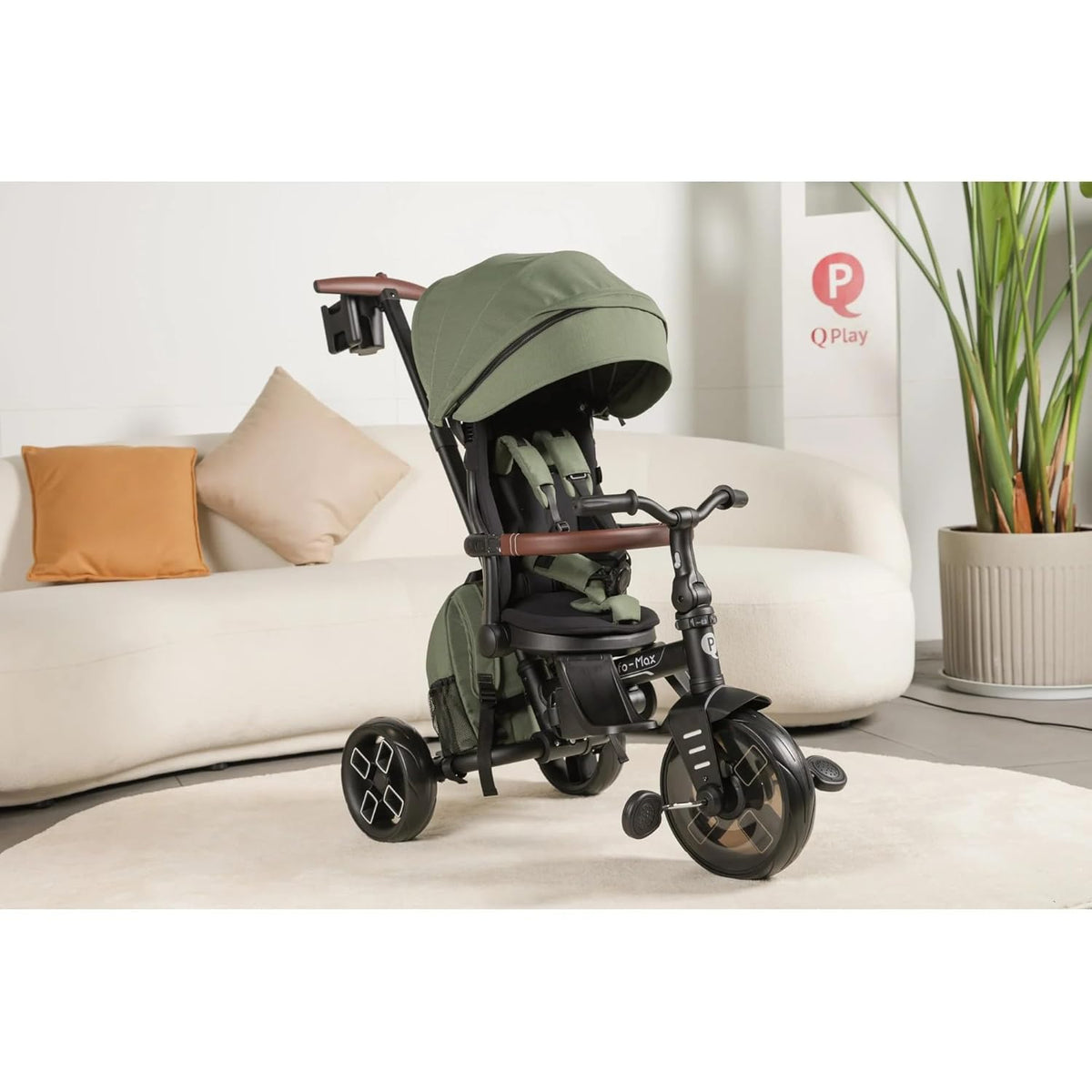 QPlay Comfo Max 8-in-1 Foldable Tricycle 10 Months-6 Years Olive Green