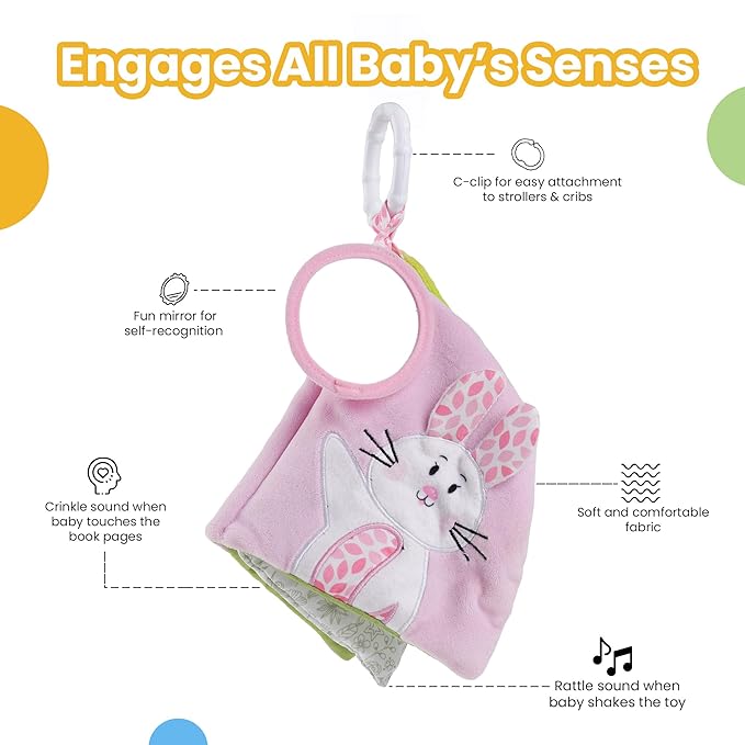 Soft Book for Babies, Crinkle Sensory With Rattle Sound Cloth, Soft Touch-and-Feel Fabric Book