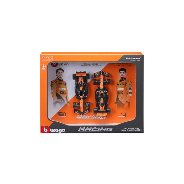 Bburago 1/43 McLaren MCL38 Miami GP 2024 Set of 2 F1 Models #81 Oscar Piastri & #4 Lando Norris