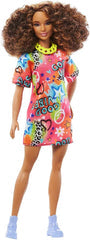 Barbie Fashionistas #201 Doll – Brunette Curly Hair & Graffiti Dress