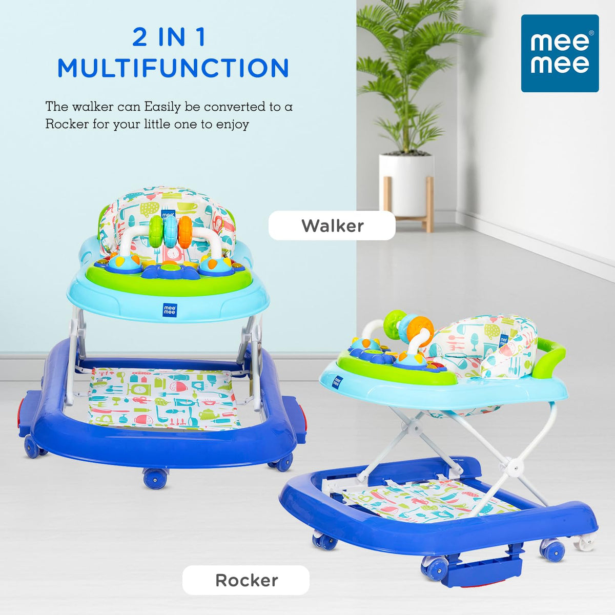 Mee Mee Baby 2 in 1 Walker & Rocker 6–24M Up to 15kg – Blue
