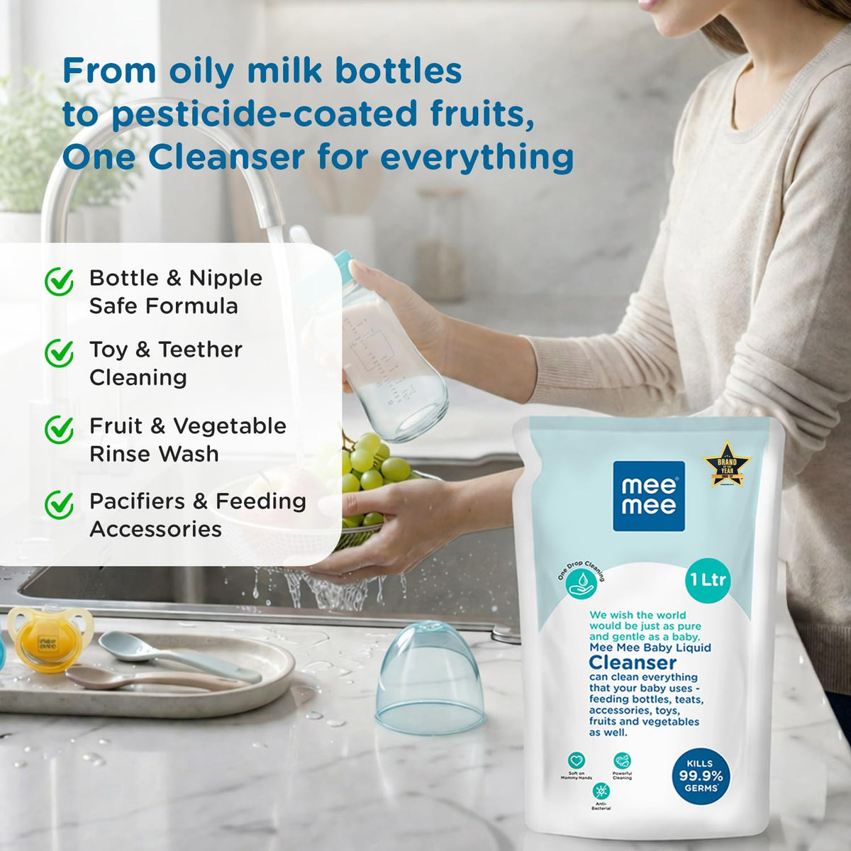 Baby Liquid Cleanser Mee Mee Anti-Bacterial Refill Pack 1 Ltr