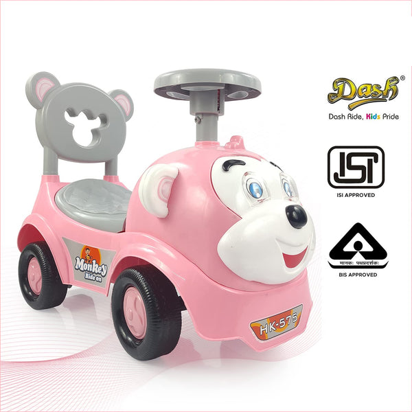 Dash Monkey Ride On for Kids (1 Years Plus) Push Car for Baby with Backrest and Under Seat Storage Utility Box for Toys