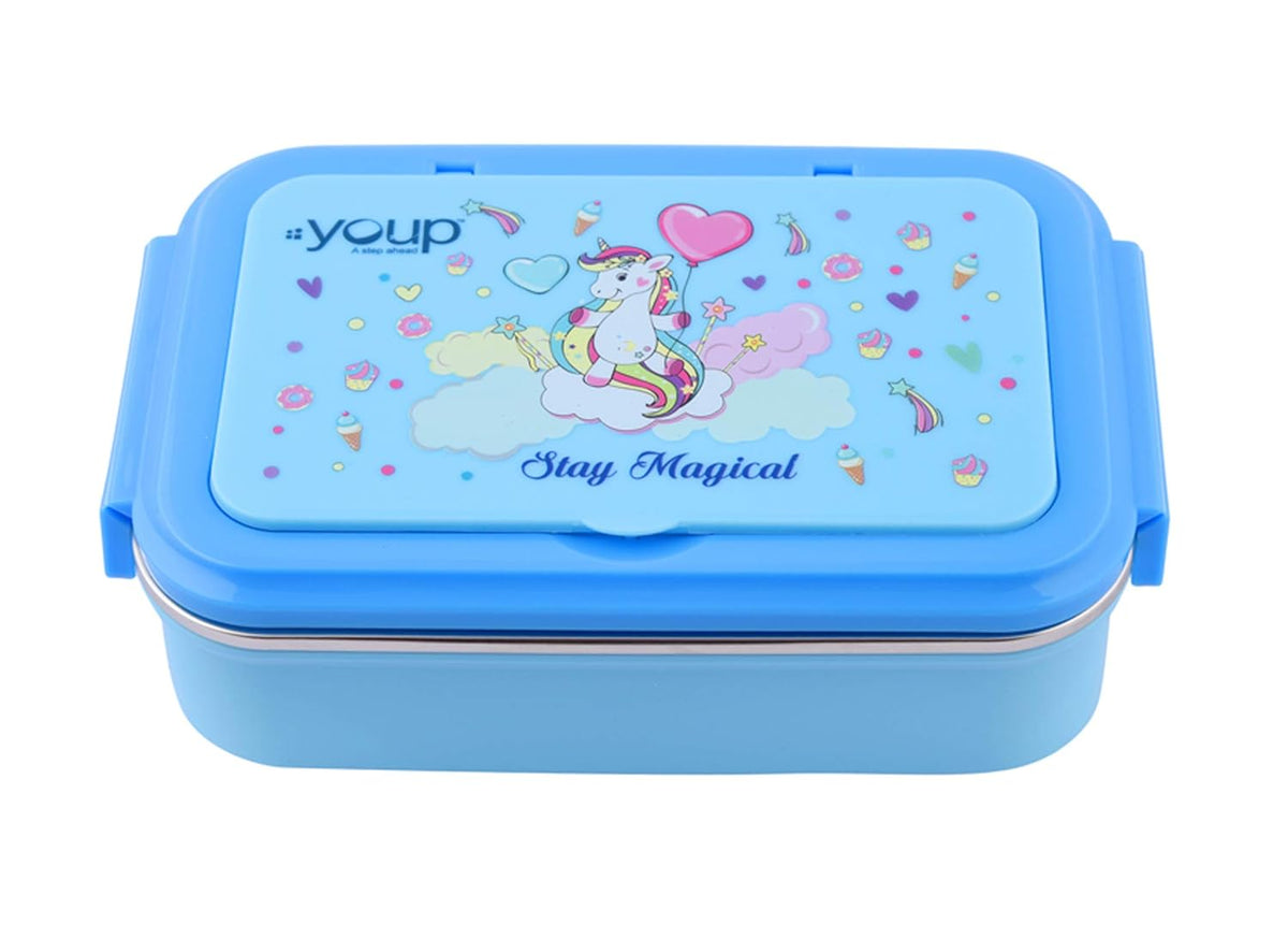 Youp Stainless Steel Blue Color Kids Lunch Box - Unicorn