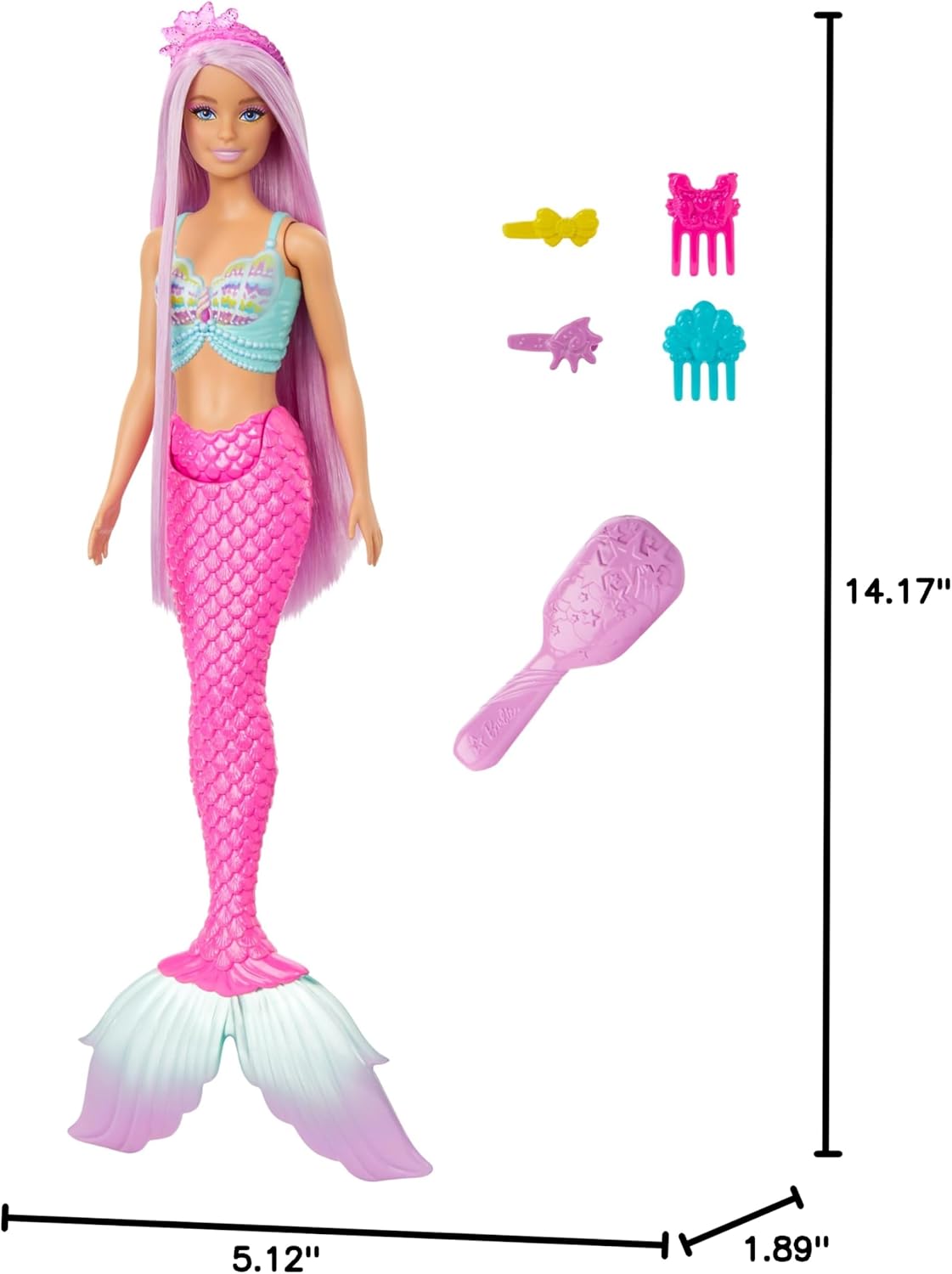 Barbie Mermaid Doll with 7-Inch Fantasy Hair & Styling Accessories – Pink