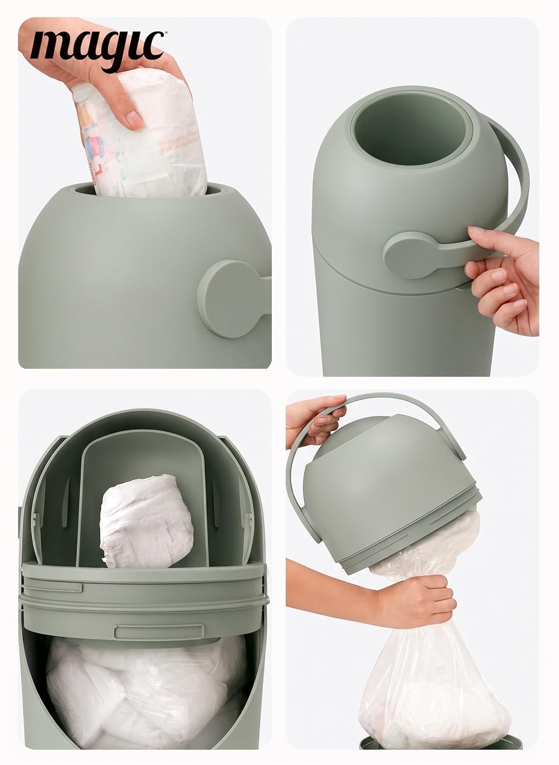 Magic Thoth M Diaper Pail 45 × 24 cm Lichen