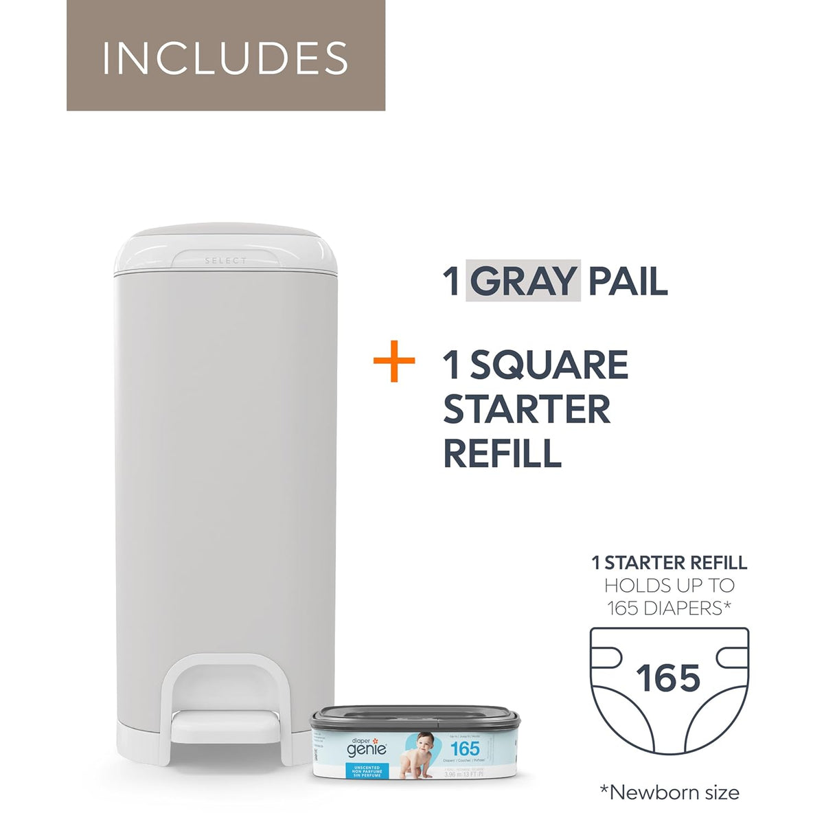 Diaper Genie Select Diaper Pail One Size Stone Grey