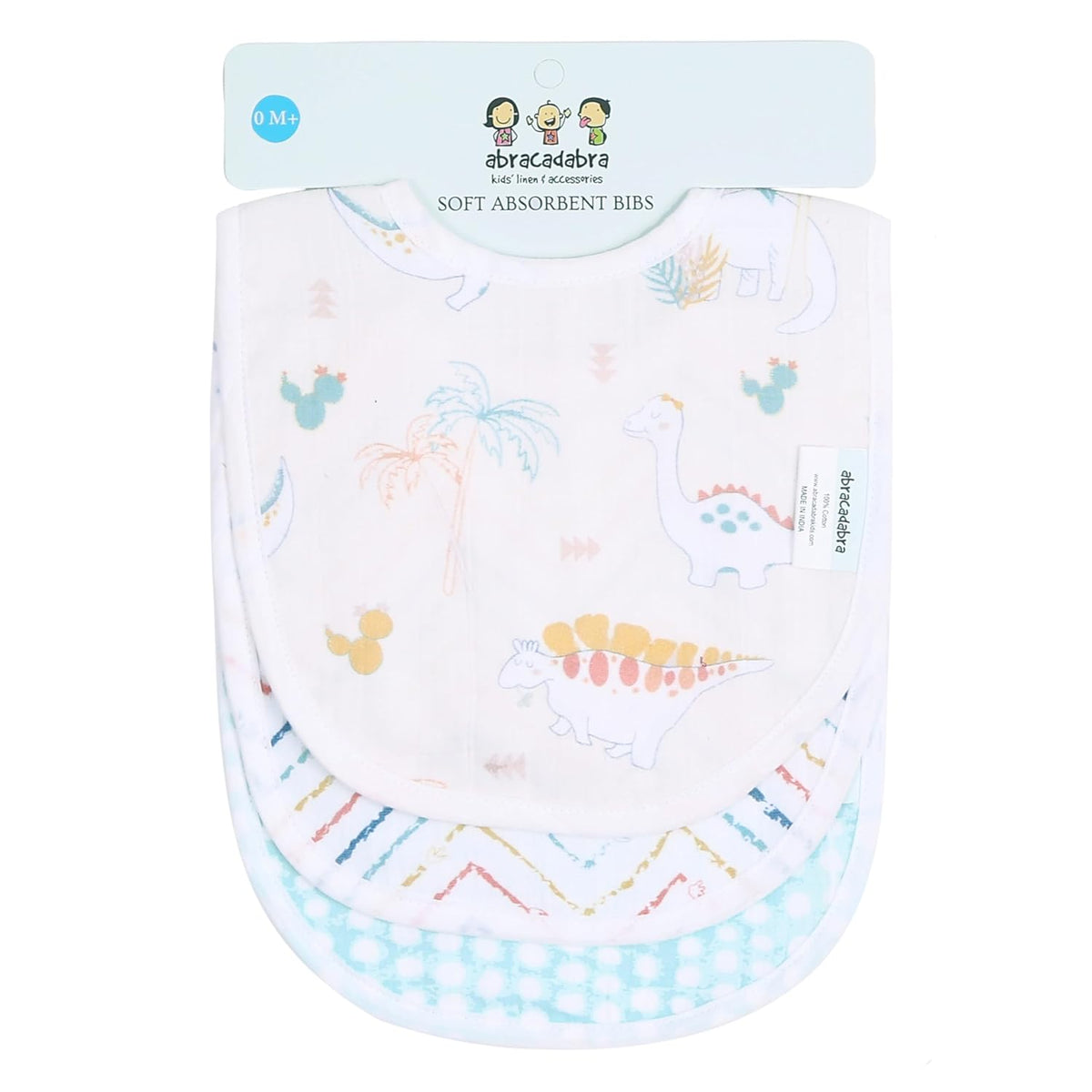 Abracadabra Muslin Bibs Set of 3 29 × 20 cm D for Dino Multicolour