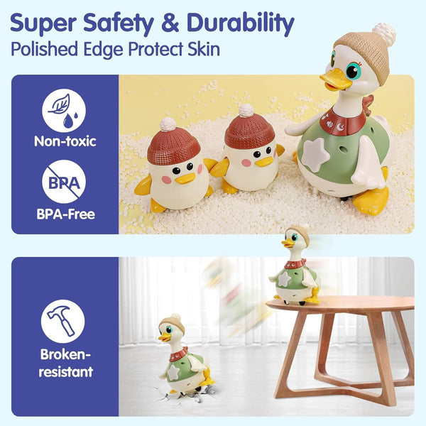 Hola Baby Toys 6-12 Months Musical Dancing Duck Toy Set with Mama and Baby