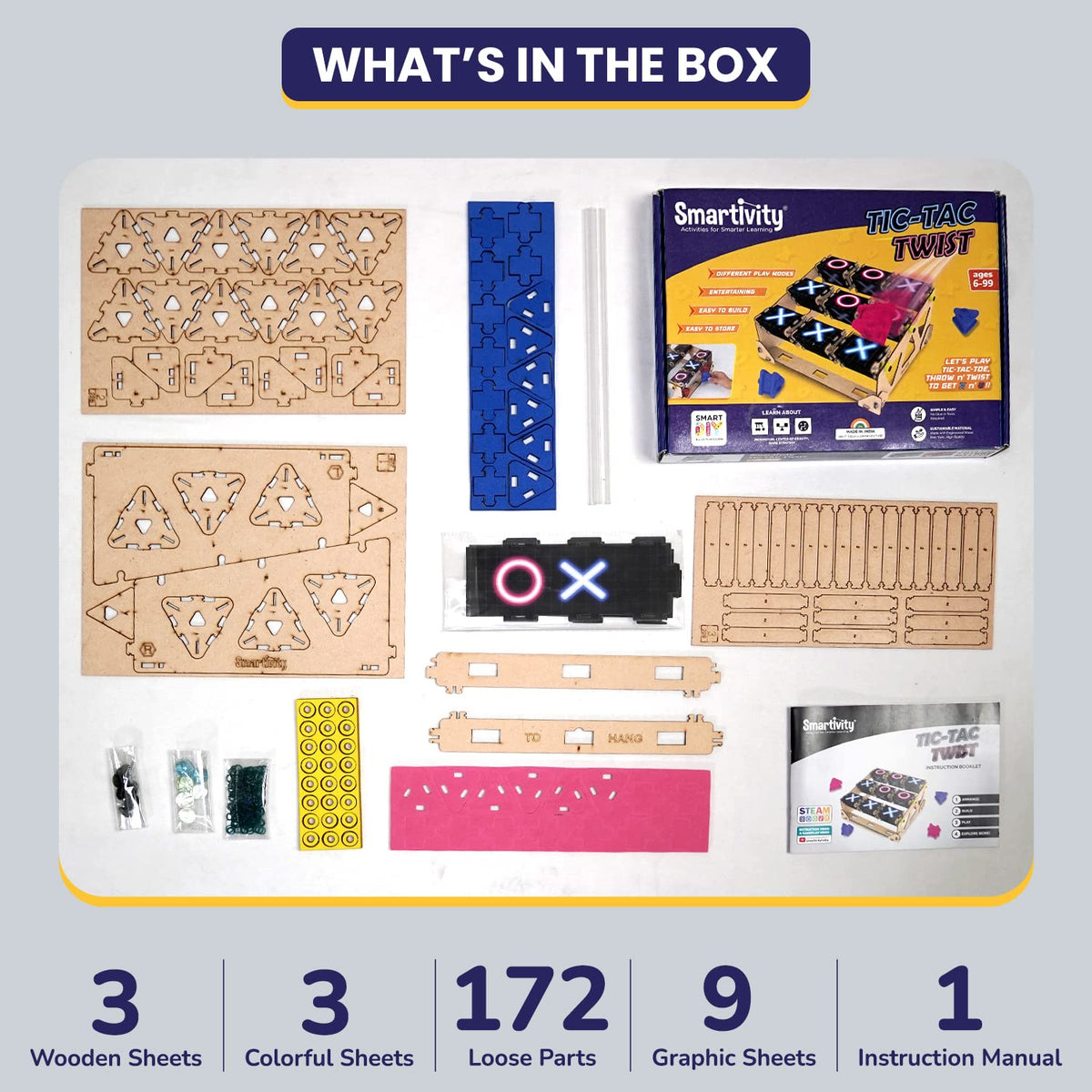 Smartivity Tic Tac Twist DIY Wooden STEM Strategy Board Game 6Y+