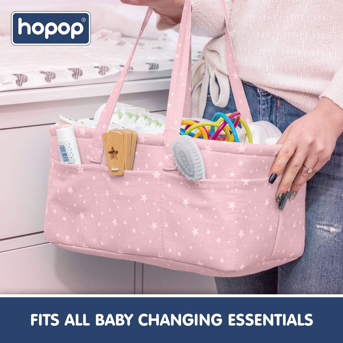 Hopop Baby Diaper Caddy Organiser 16 x 10 x 7 Inches Pink