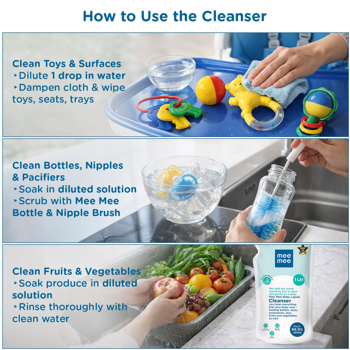 Baby Liquid Cleanser Mee Mee Anti-Bacterial Refill Pack 1 Ltr