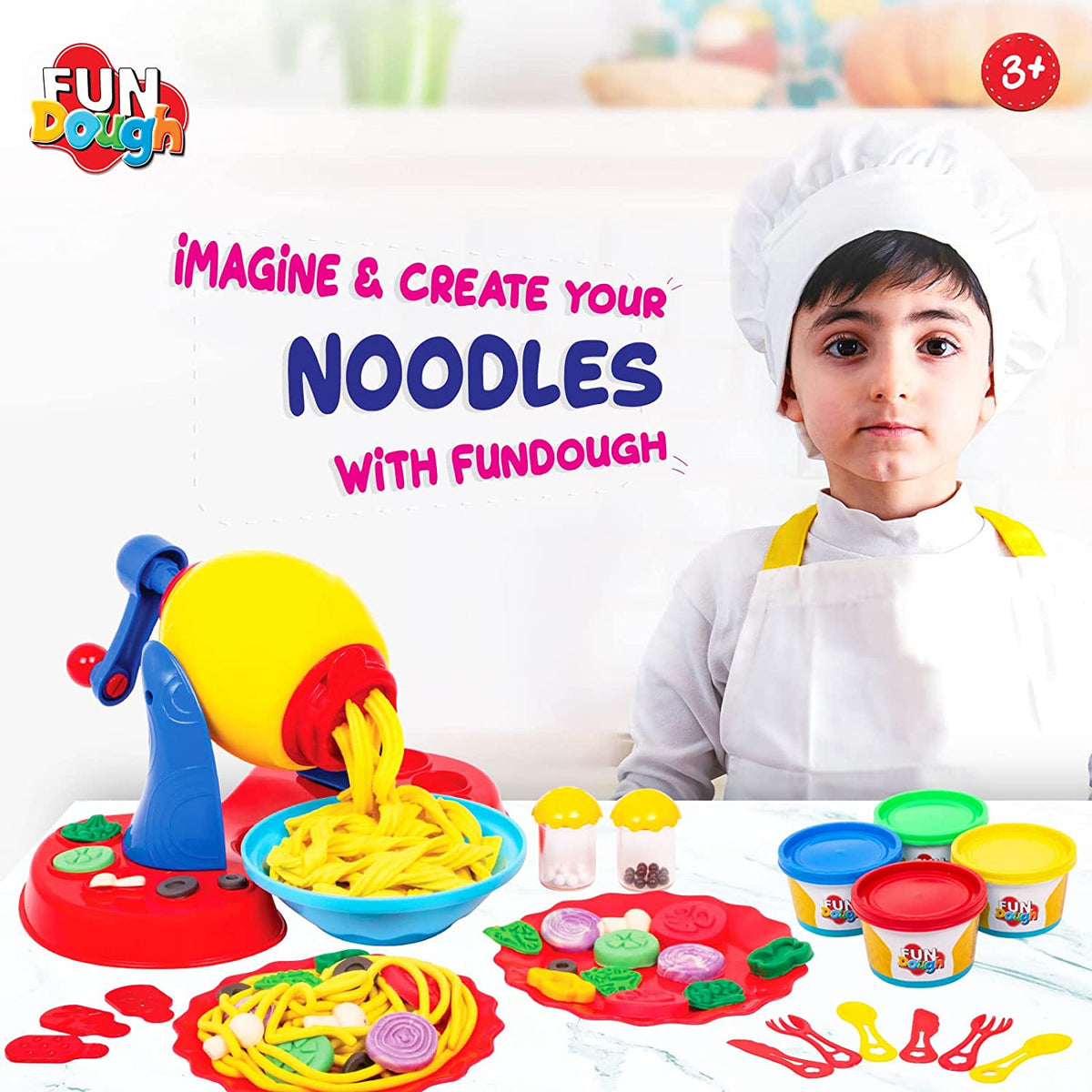 Dough Playset Funskool Fundough Noodle Party 4 x 75g 3Y+ – Multicolour
