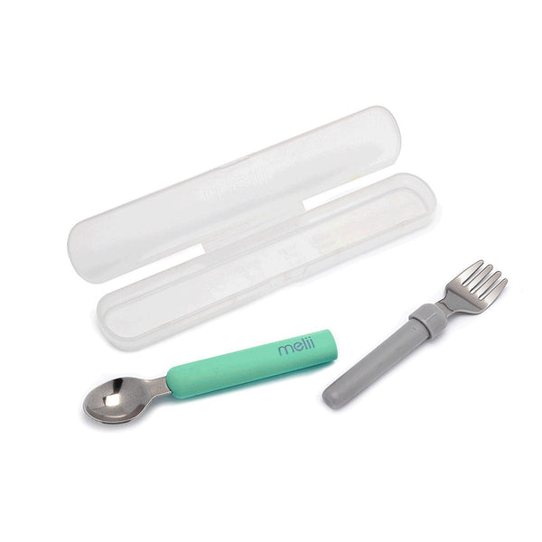 Melii Detachable Spoon & Fork With Case -Blue Spoon Purple Fork