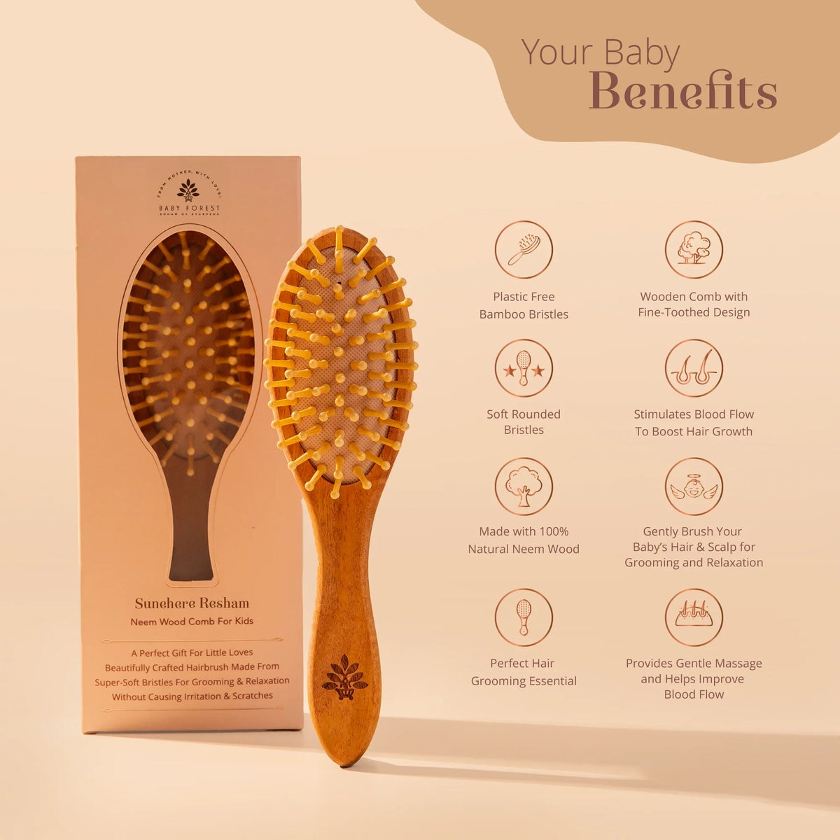 Baby Forest Sunehere Resham Neem Wood Comb for Kids One Size