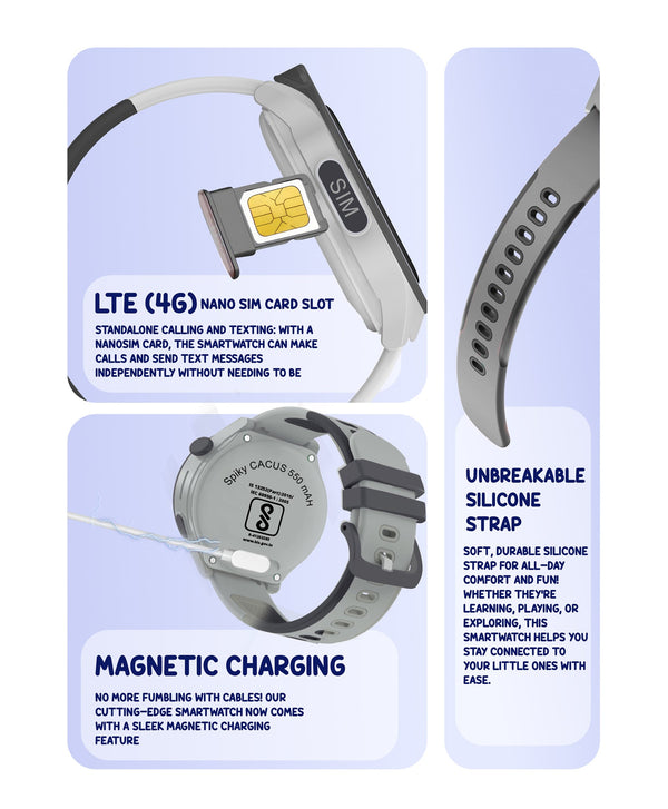 Spiky Cacus 4g Video & Voice Calling Smartwatch with GPS - Black