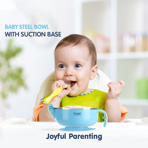 Hopop Baby Stainless Steel Bowl with Lid & Suction Base 6M+ Blue