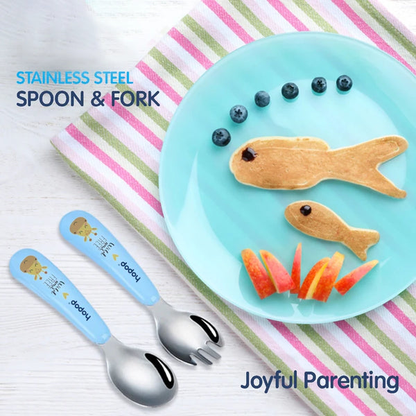 Hopop Stainless Steel Spoon & Fork Set with Travel Case 2-Piece Blue