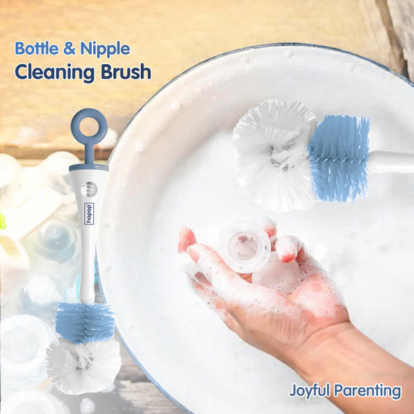 Hopop 2-IN-1 Bottle & Nipple Cleaning Brush with Grooved Handle & Easy Hanging Storage