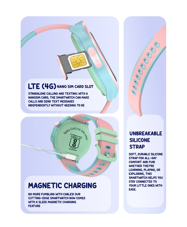 Spiky Cacus 4g Video & Voice Calling Smartwatch with GPS - Pink