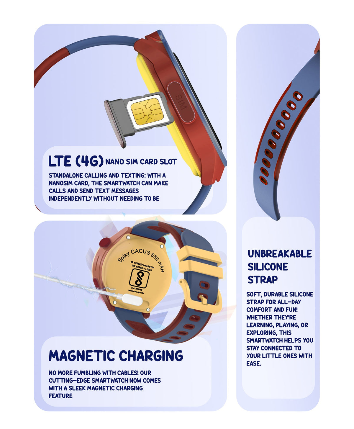 Spiky Cacus 4g Video & Voice Calling Smartwatch with GPS - Blue