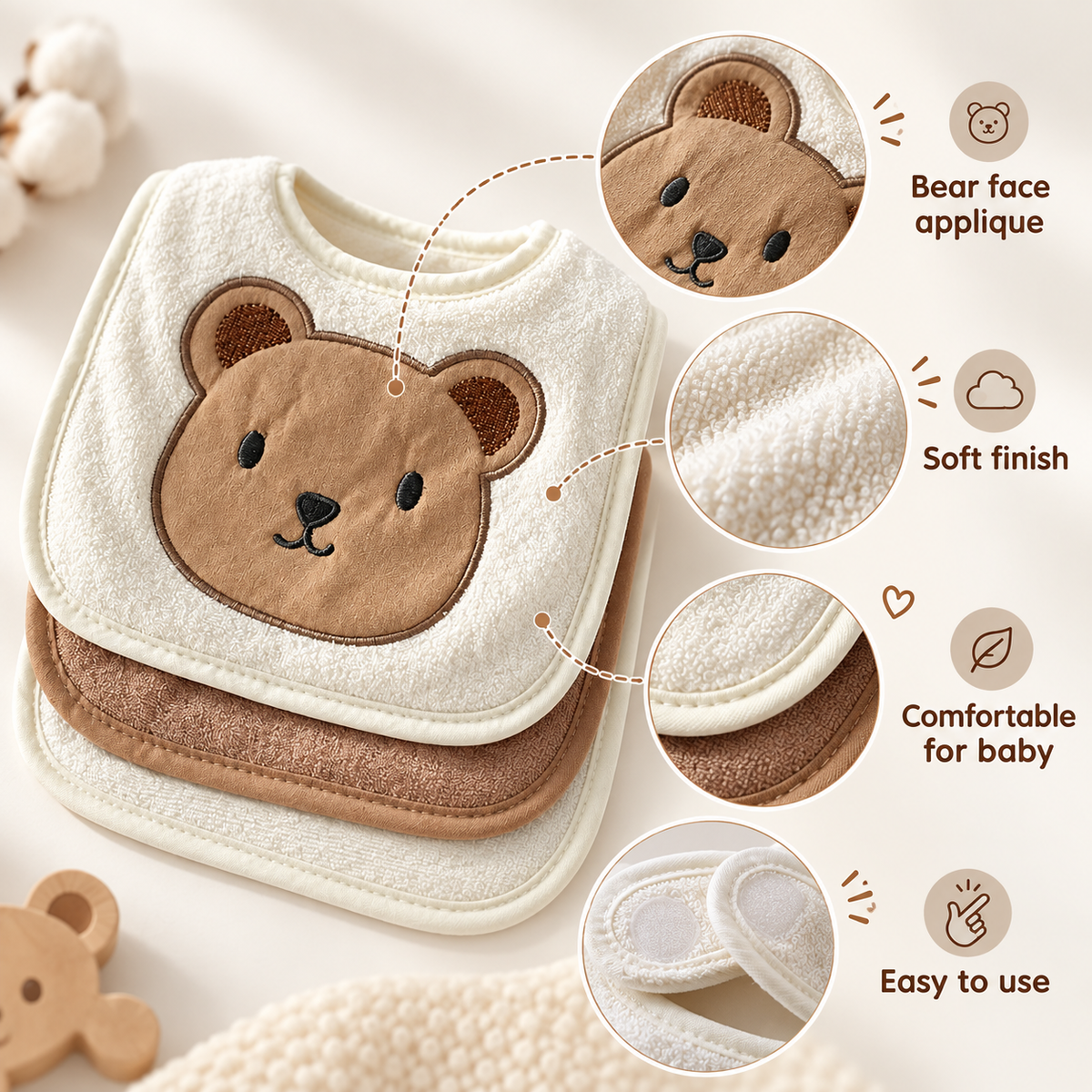 Hudson Baby Big Softies Newborn Bibs Pack of 3 Bear Fawn