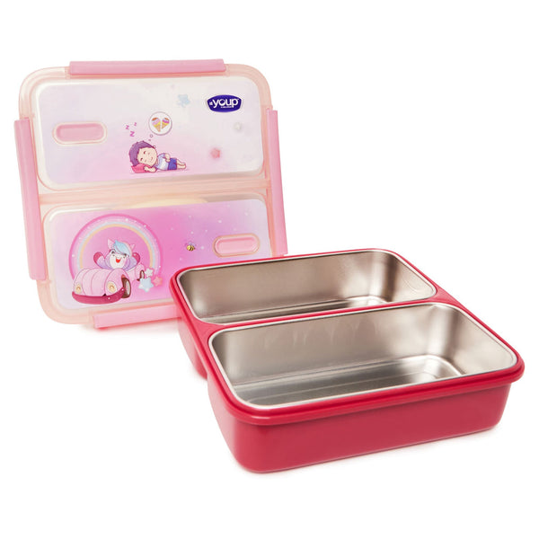 Youp Stainless Steel Pink Color Kids Bento Lunch Box