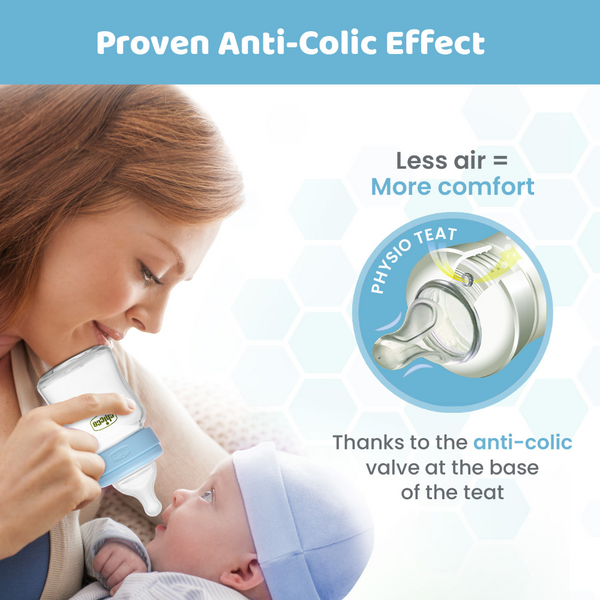 Chicco Well-Being Glass Feeding Bottle 240ml Medium Flow - Blue 2M+