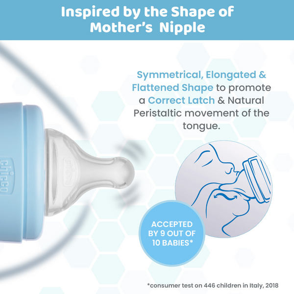 Chicco Well-Being Glass Feeding Bottle 240ml Medium Flow - Blue 2M+