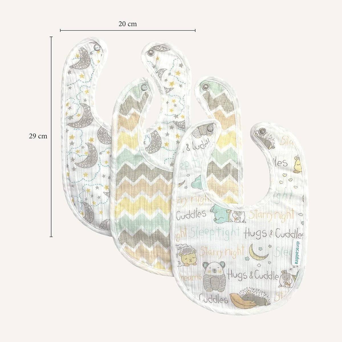 Abracadabra Muslin Bibs Set of 3 29 × 20 cm Sleepy Friends Multicolour