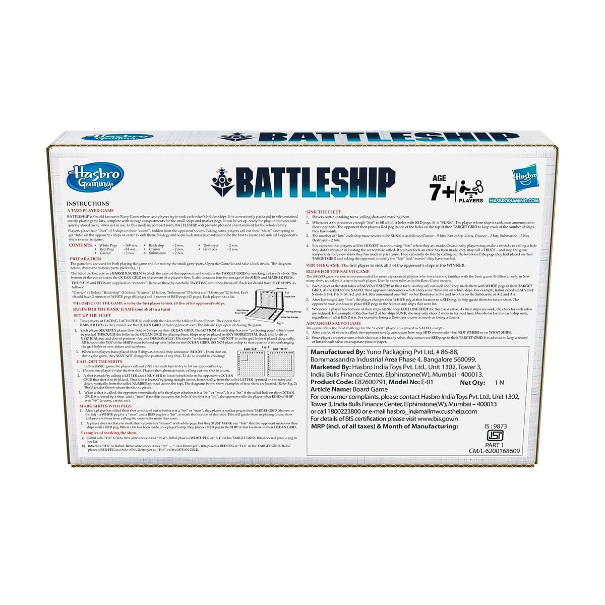 Hasbro Gaming Battleship Classic Strategy Board Game 7Y+ Multicolor