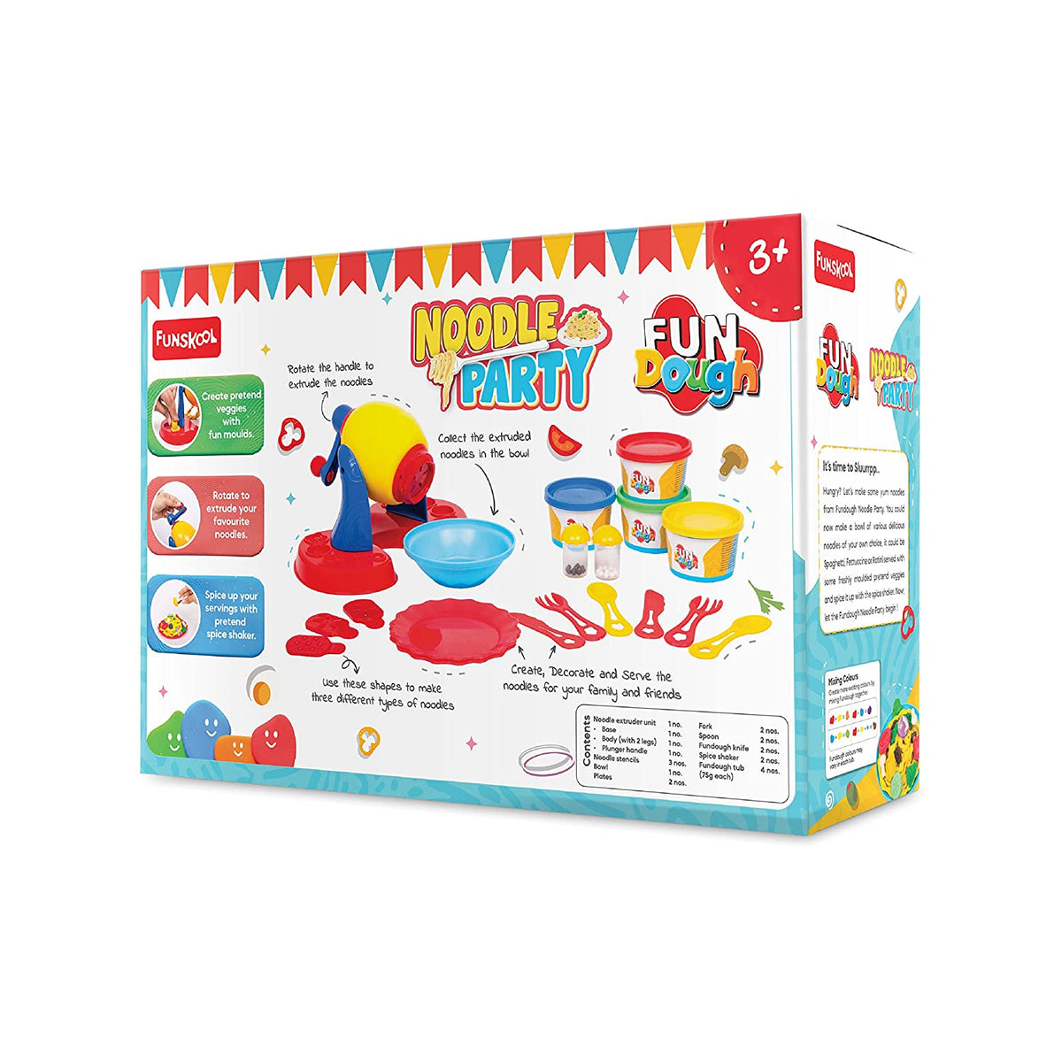 Dough Playset Funskool Fundough Noodle Party 4 x 75g 3Y+ – Multicolour