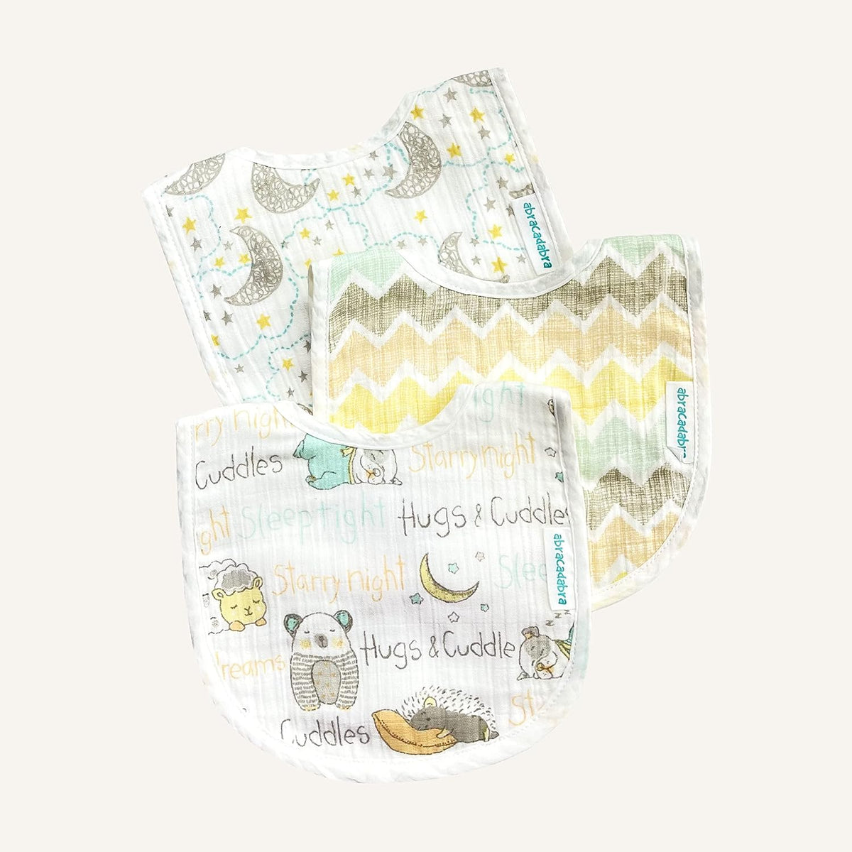 Abracadabra Muslin Bibs Set of 3 29 × 20 cm Sleepy Friends Multicolour