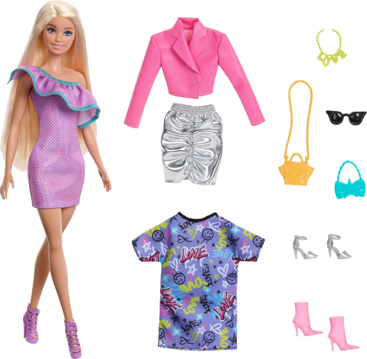 Barbie Fashion Doll with 3 Party Outfits Standard Size Multicolour
