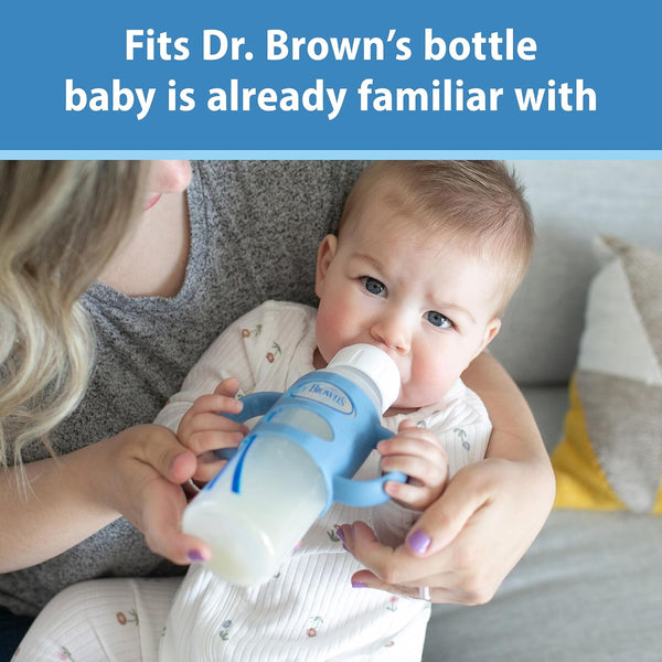 Dr. Brown’s Milestones Narrow Sippy Spout Bottle with Silicone Handles, 8oz/250mL, 6m+, Lt Blue & Lt Gray, 2-Pack