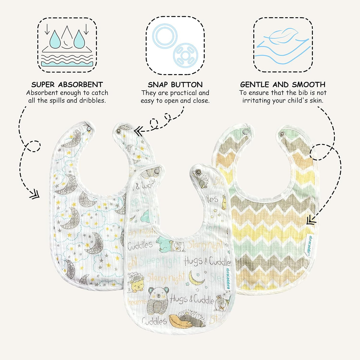 Abracadabra Muslin Bibs Set of 3 29 × 20 cm Sleepy Friends Multicolour