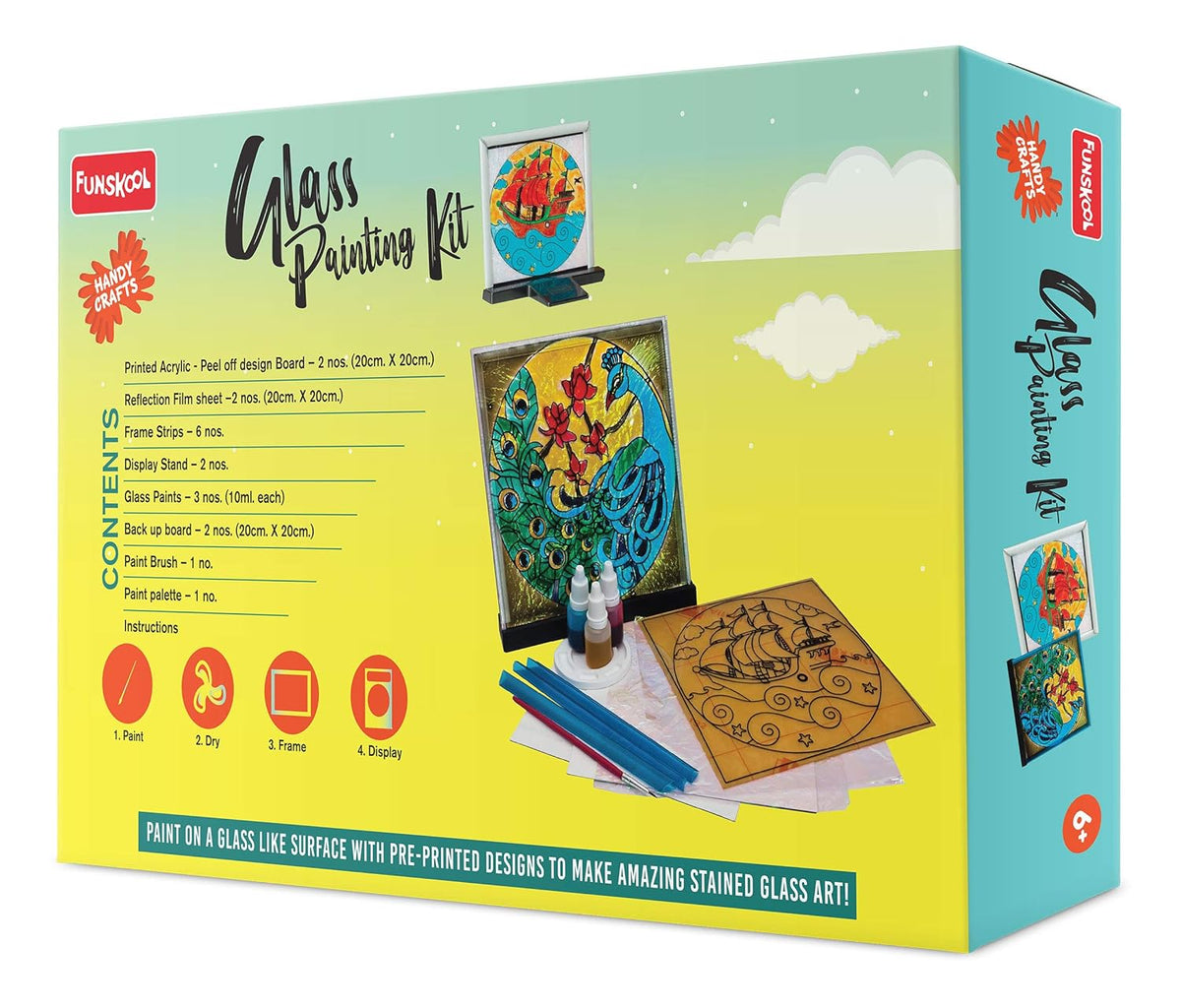 Art & Craft Kit Funskool Handycrafts Glass Painting Nature 2 Designs 6Y+ – Multicolour